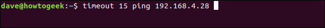 timeout 15 ping 192.168.4.28 in a terminal window