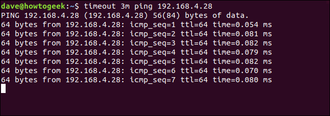 ping session running in a terminal widow