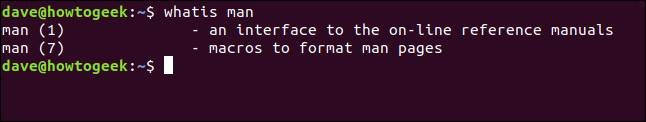 whatis results in a terminal window