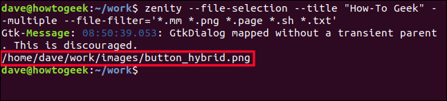 selected file name displayed in a terminal window