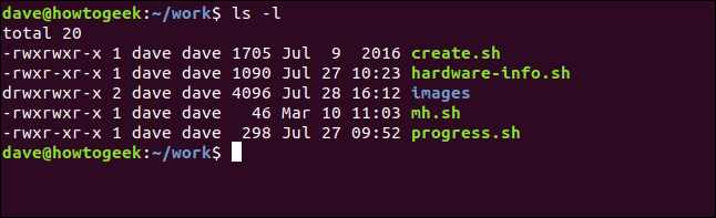 output from ls in a terminal window