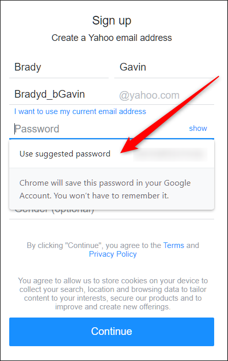 In the Password field, click &quot;Use Suggested Password.&quot;