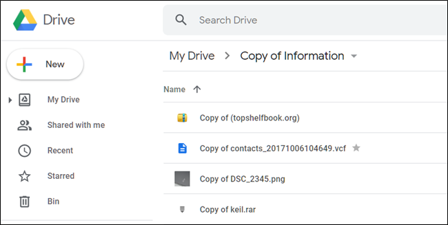 Copied files in a Google Drive folder.