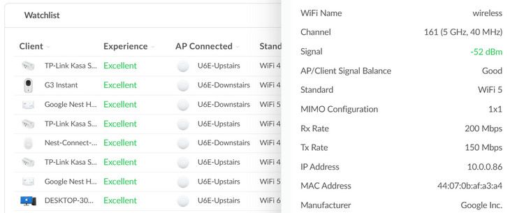 A lengthy list of clients connected to a Wi-Fi network.