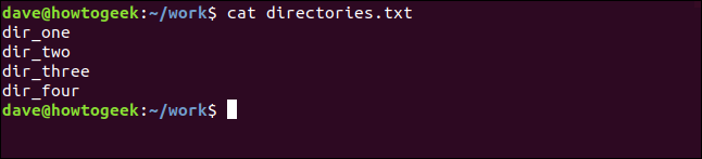 cat directories.txt in a terminal window