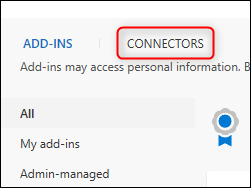 The &quot;Add-ins &amp; Connectors&quot; panel with the Connectors tab highlighted