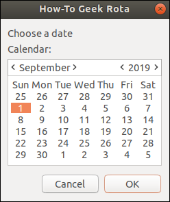 zenity calendar with specific starting date