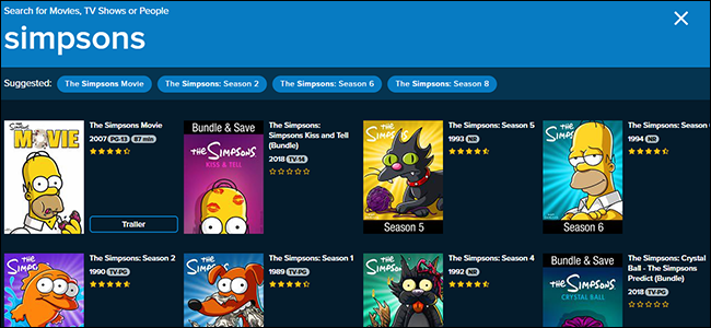Vudu's collection of Simpsons episodes.