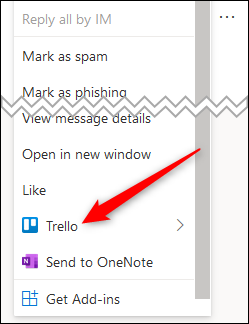 The web client context menu with the Trello option highlighted