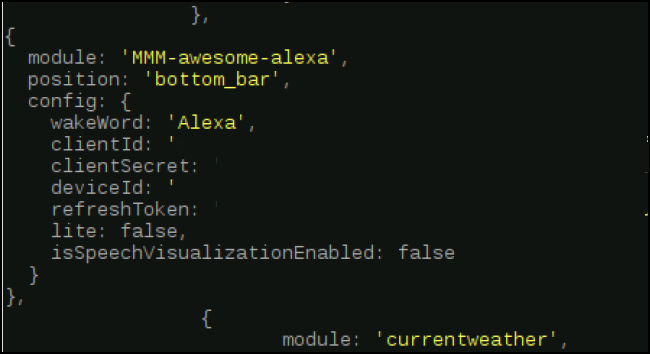 inserted module code with a comma added after the final bracket