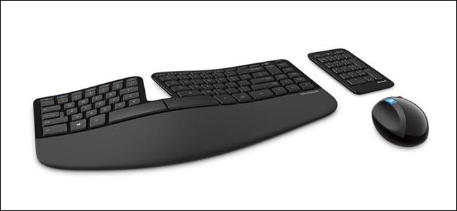 Microsoft wireless sculpt, ergonomic keyboard, numpad, and mouse.