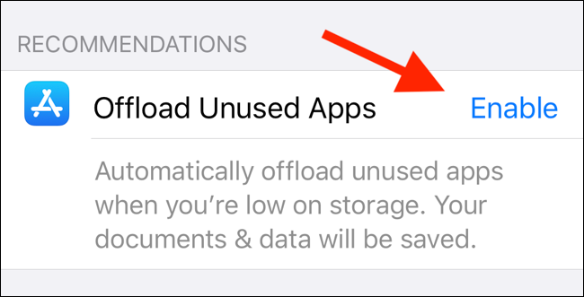 Turn on Automatically Offload Unused Apps Feature