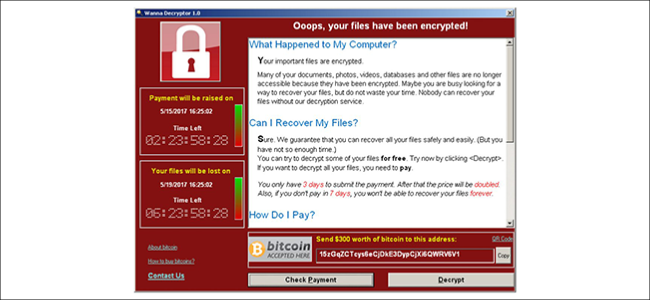 The Wanna Cry ransomware screen