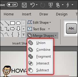 Select merge shape type from dropdown menu