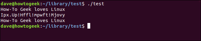 output of test program in a terminal window
