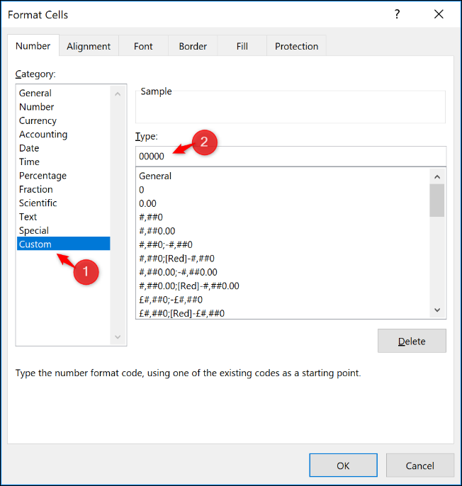 Setting up a custom number formatting