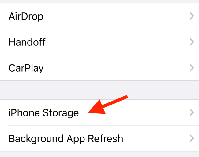 Select iPhone Storage Option Under General in Settings App