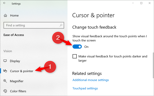In the &quot;Cursor &amp; Pointer&quot; pane, tap the &quot;Show visual feedback around the touch points when I touch the screen&quot; toggle to &quot;Off.&quot;