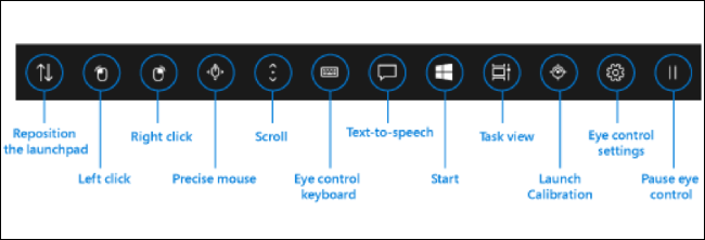 Eye Control interface in Windows 10