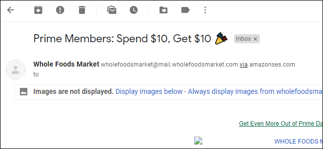 Option to load images for an individual email in Gmail
