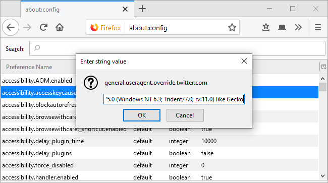 Tricking Twitter into thinking you're using Internet Explorer 11 in Firefox