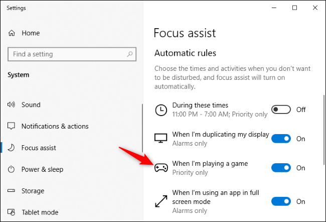 Viewing detailed automatic rule options for Focus Assist