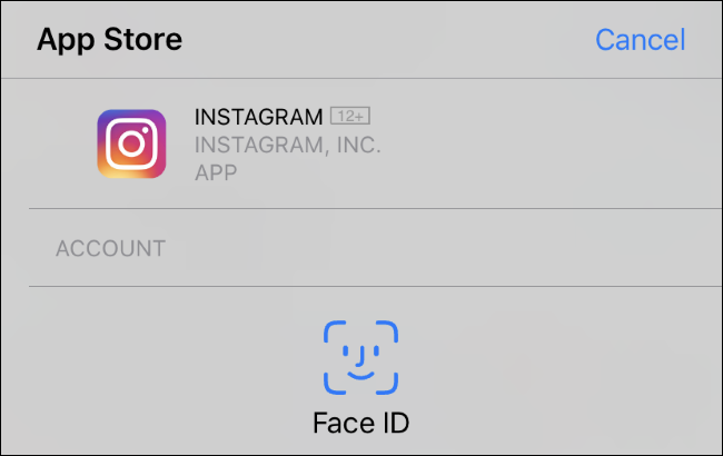 Face ID prompt for installing an app on an iPhone XR.