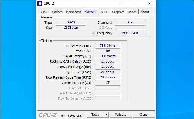 CPU-Z showing RAM timings