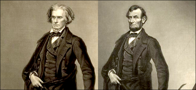 An etching of Calhoun next to an etching of Lincoln. Clearly, Lincoln's face has been superimposed on Calhoun's body. Otherwise, the etchings are identical.