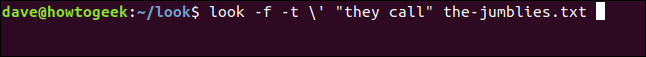 look -f -t \' "they call" the-jumblies.txt in a terminal window
