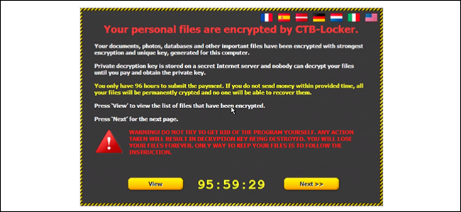 The CTB-Locker ransomware screen