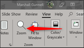 zoom option found in view tab