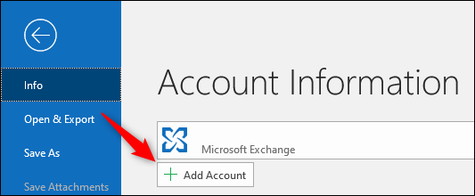 Outlook's "Add Account" button.