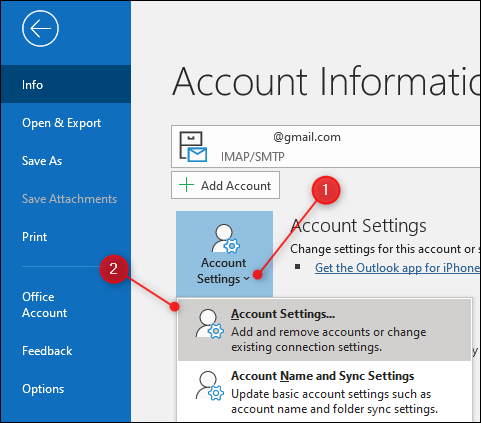Outlook's "Account Settings" option