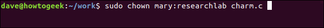 sudo chown mary:researchlab charm.c  in a terminal window