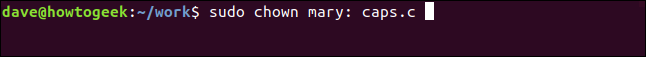 sudo chown mary: caps.c in a terminal window