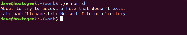 output from error.sh script in a terminal window