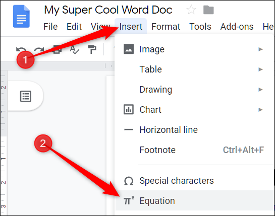 Click Insert &gt; Equation