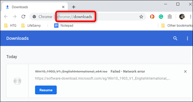 Type chrome://downloads into the Omnibox and hit Enter.