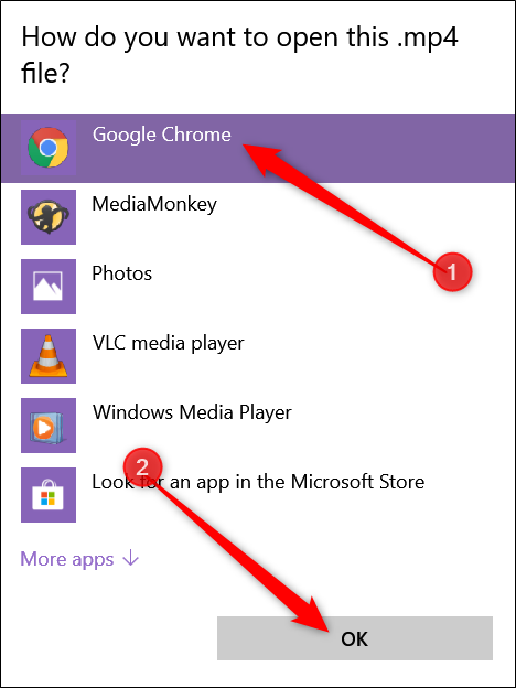If you don't see it in the list, click &quot;Choose another app,&quot; click &quot;Google Chrome&quot; from the window that opens, and then click &quot;OK.&quot;
