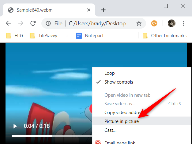 Alternatively, if you don't want to install the extension, right-click the video, and then click &quot;picture in picture&quot; from the context menu.