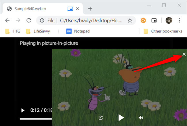 Done with the video? Click the 'X' in the top corner of PiP mode to close the video and return to the tab where it's playing.