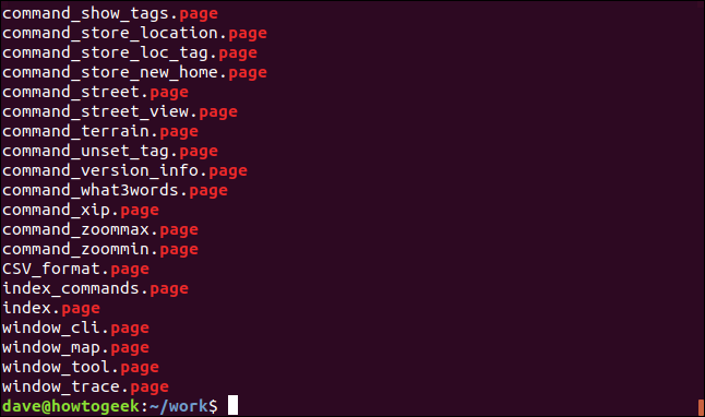 listing of page files in a terminal window