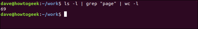 ls - | grep "page" | wc -l in a terminal window