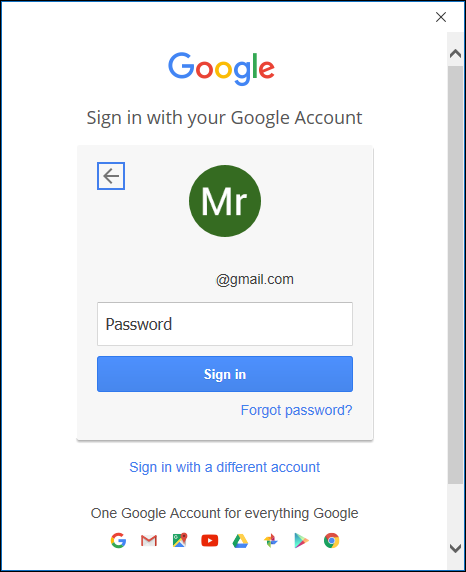 The Google password page.