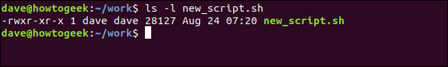 ls -l new_script.sh in a terminal window