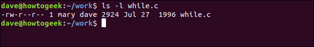 ls -l while.c in a terminal window