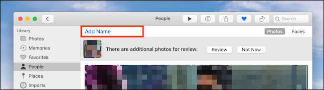 Click on Add Name in Photos app on Mac