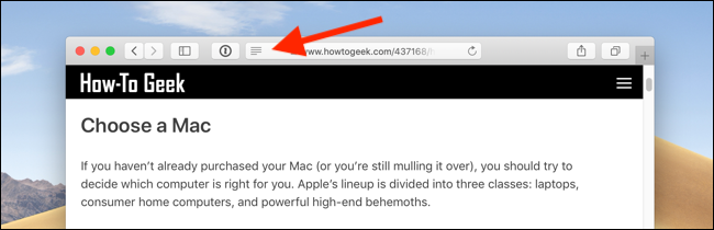 Click on the Reader View icon from the URL bar in Safari on Mac