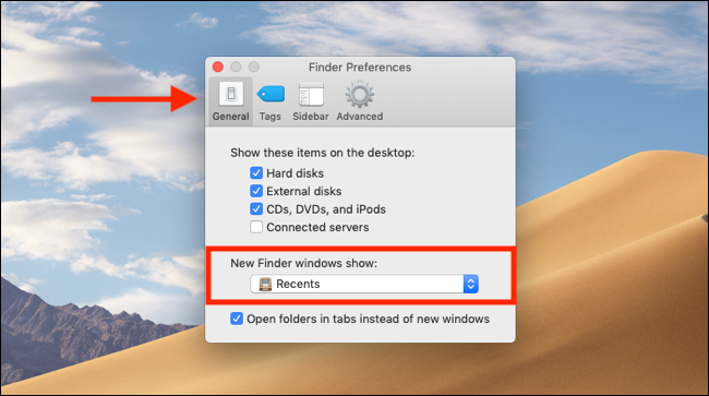 Click on the drop-down to select the new default finder window
